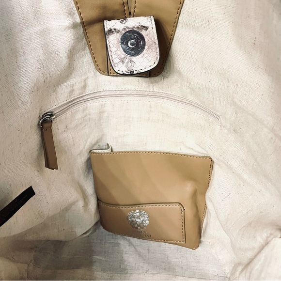 VINCE CAMUTO Afina raffia straw, canvas and snakeskin leather tote EUC - Picture 5 of 13